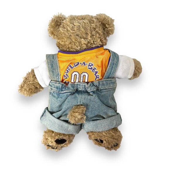 Build A Bear Curly Teddy Bear Brown Paws Vintage Retired Lakers Tank Overall 14" - Picture 7 of 15
